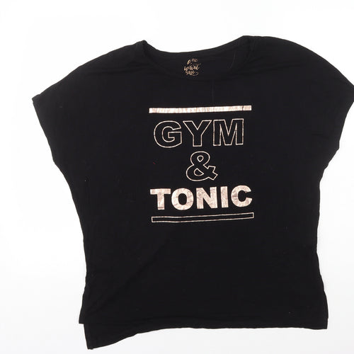 F&F Womens Black Viscose Basic T-Shirt Size M Round Neck - Gym & Tonic