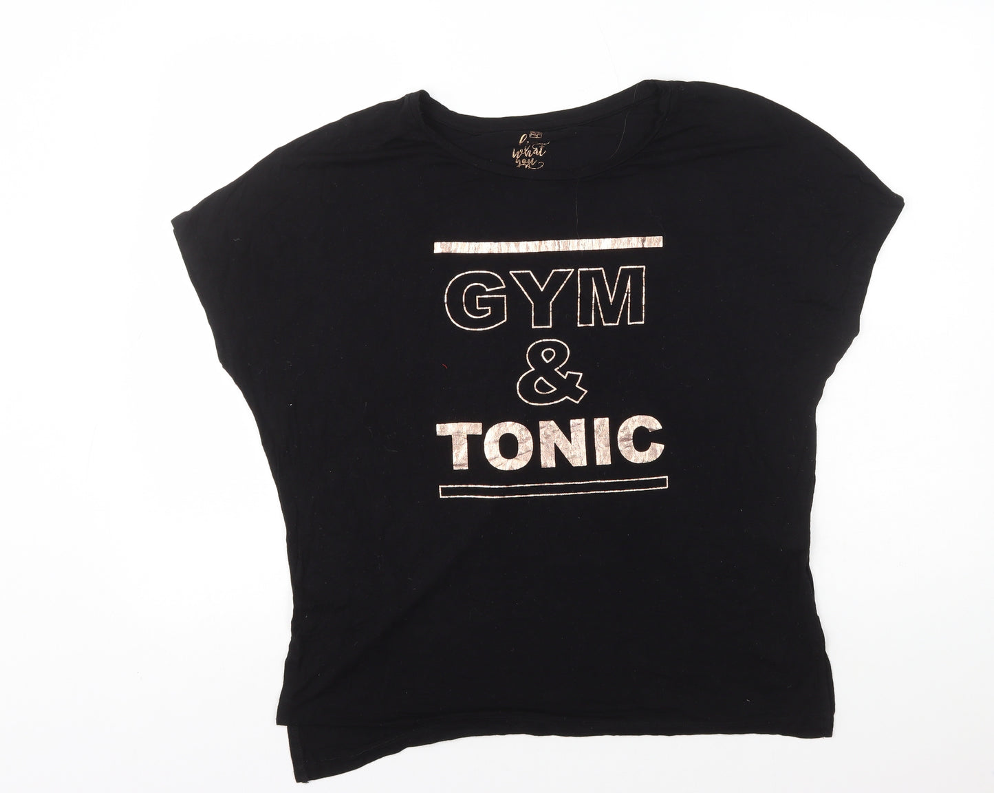 F&F Womens Black Viscose Basic T-Shirt Size M Round Neck - Gym & Tonic