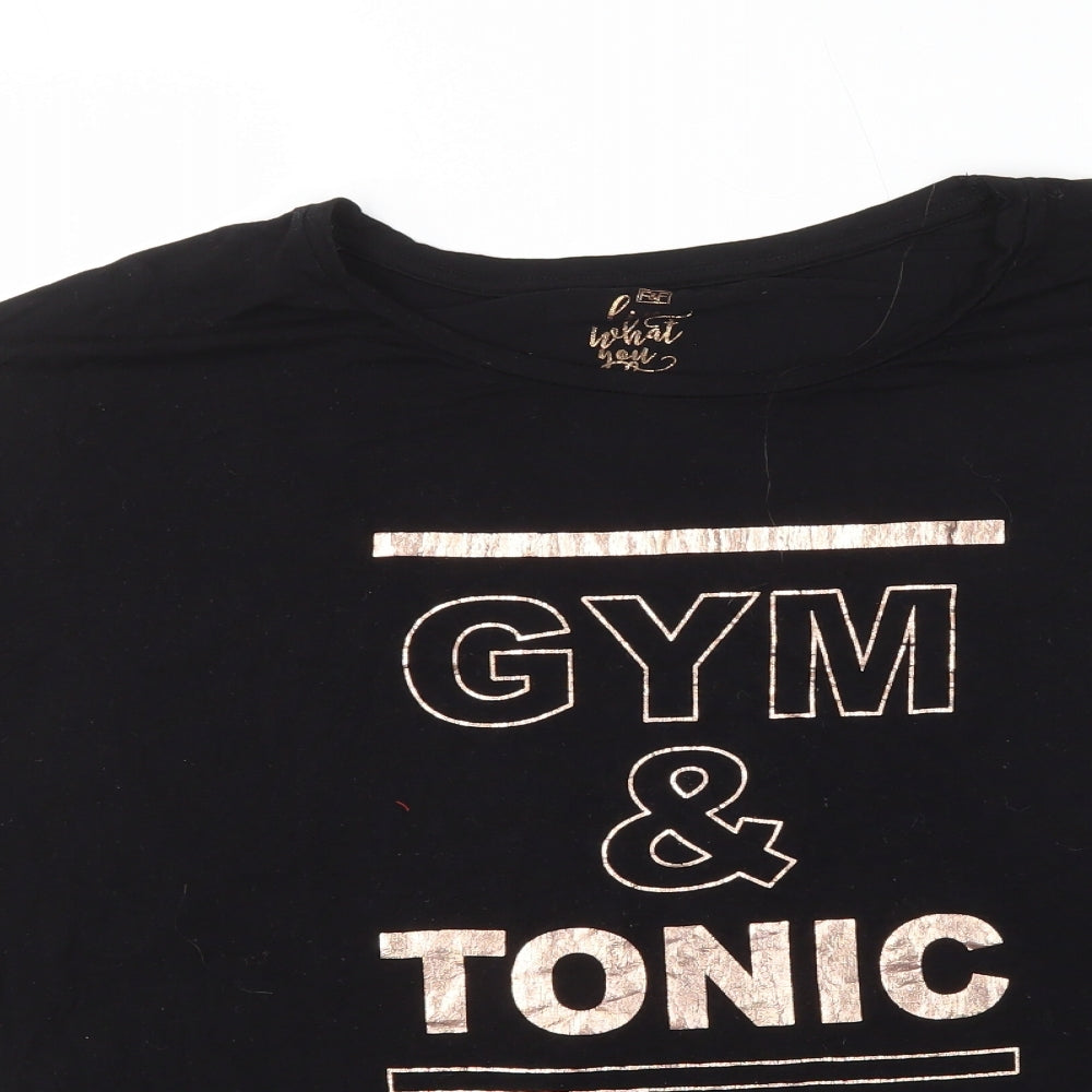 F&F Womens Black Viscose Basic T-Shirt Size M Round Neck - Gym & Tonic