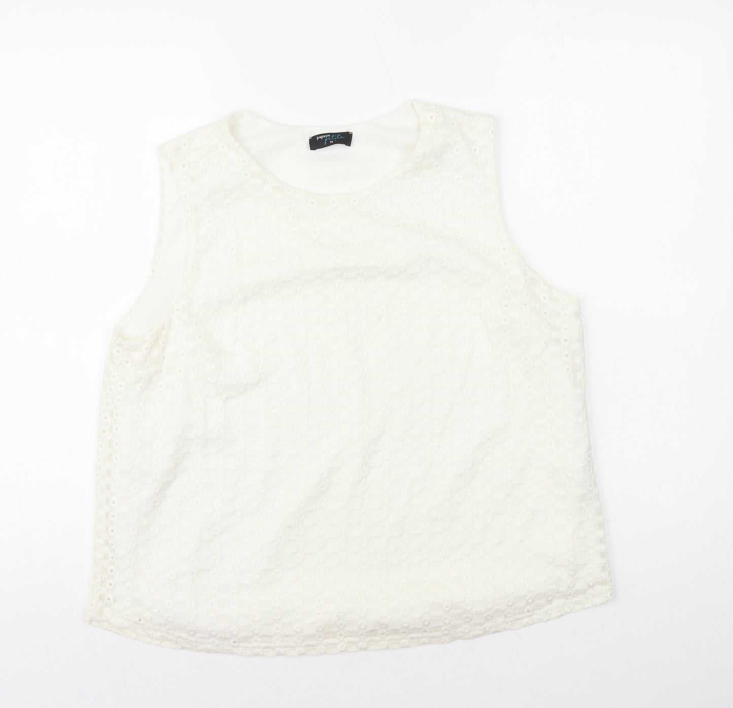 Papaya Womens White Polyester Basic Tank Size 16 Round Neck