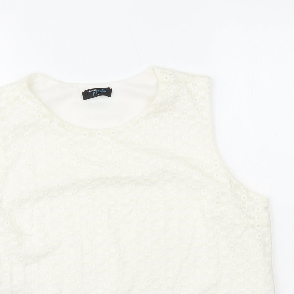 Papaya Womens White Polyester Basic Tank Size 16 Round Neck