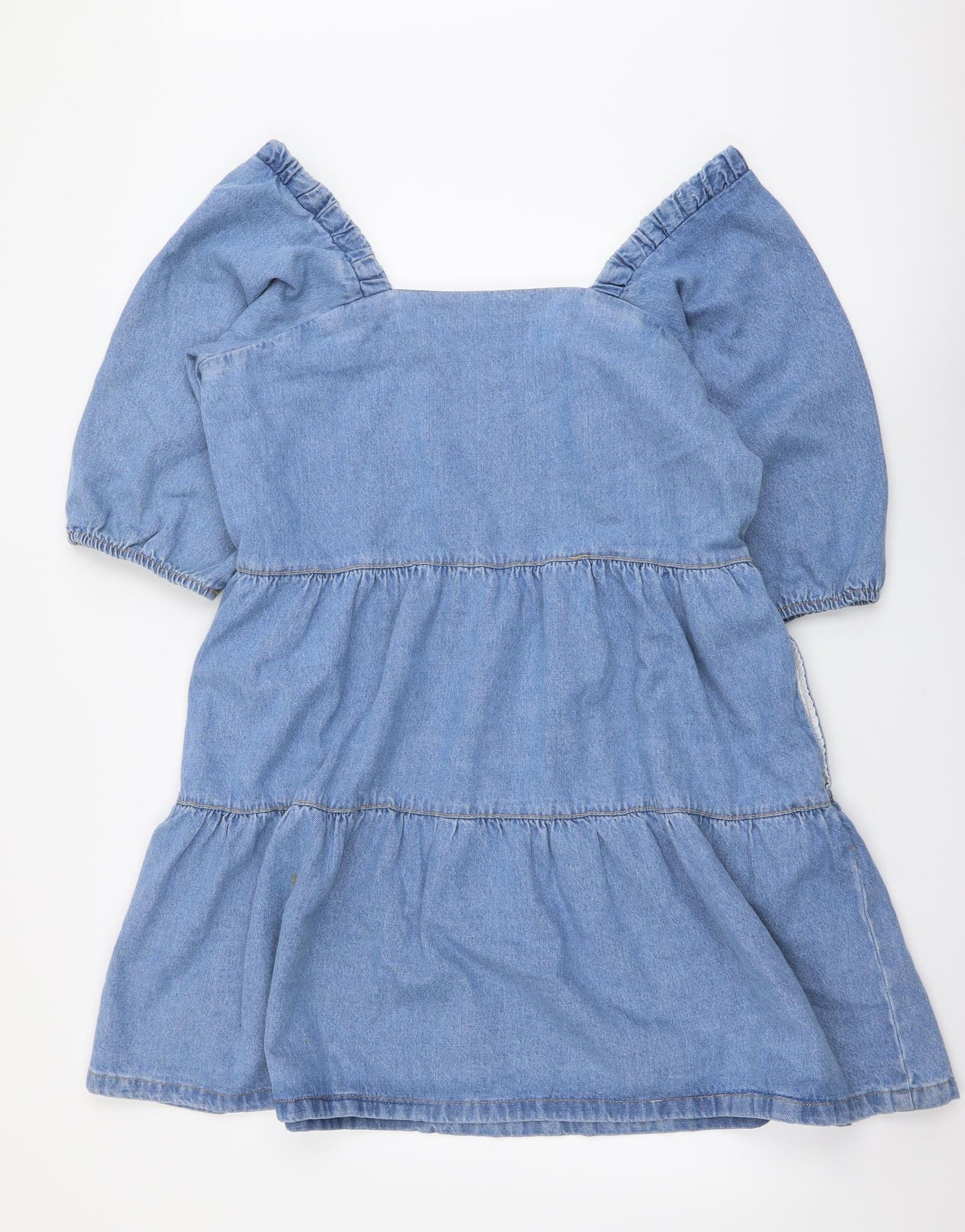 Denim & Co. Womens Blue Cotton A-Line Size 14 Square Neck Pullover - Tiered