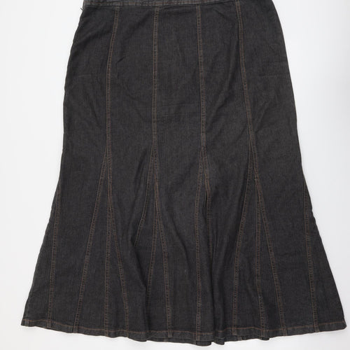 Laura Ashley Womens Grey Cotton A-Line Skirt Size 18 Zip
