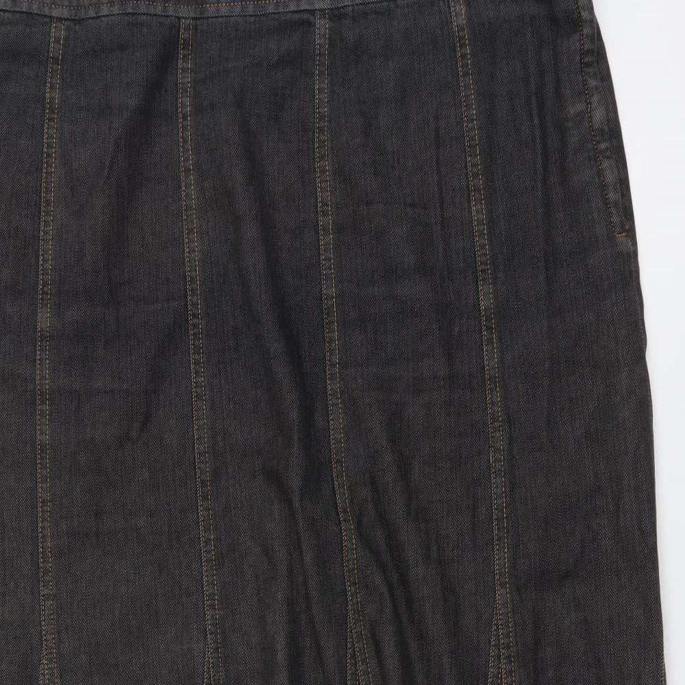 Laura Ashley Womens Grey Cotton A-Line Skirt Size 18 Zip