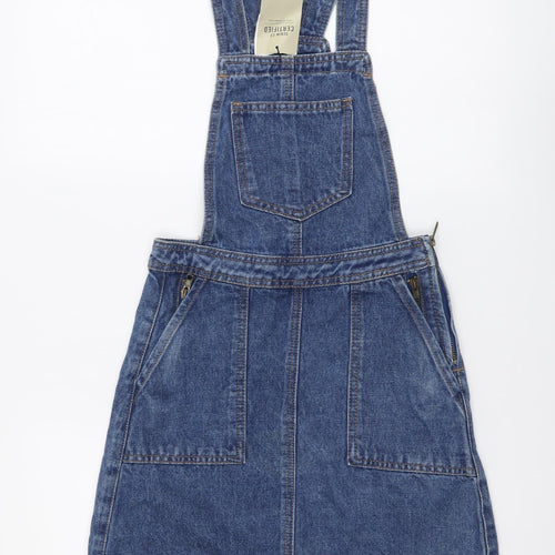 Denim & Co. Womens Blue Cotton Pinafore/Dungaree Dress Size 4 Square Neck Zip