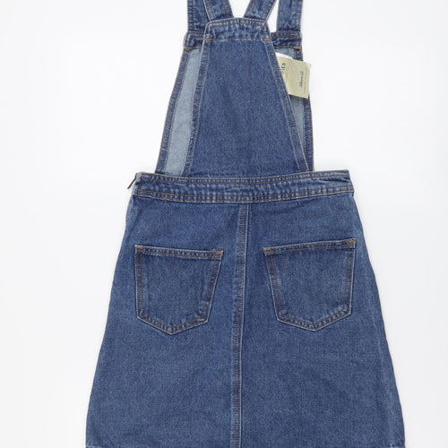 Denim & Co. Womens Blue Cotton Pinafore/Dungaree Dress Size 4 Square Neck Zip