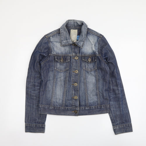 Denim & Co. Womens Blue Jacket Size 6 Button