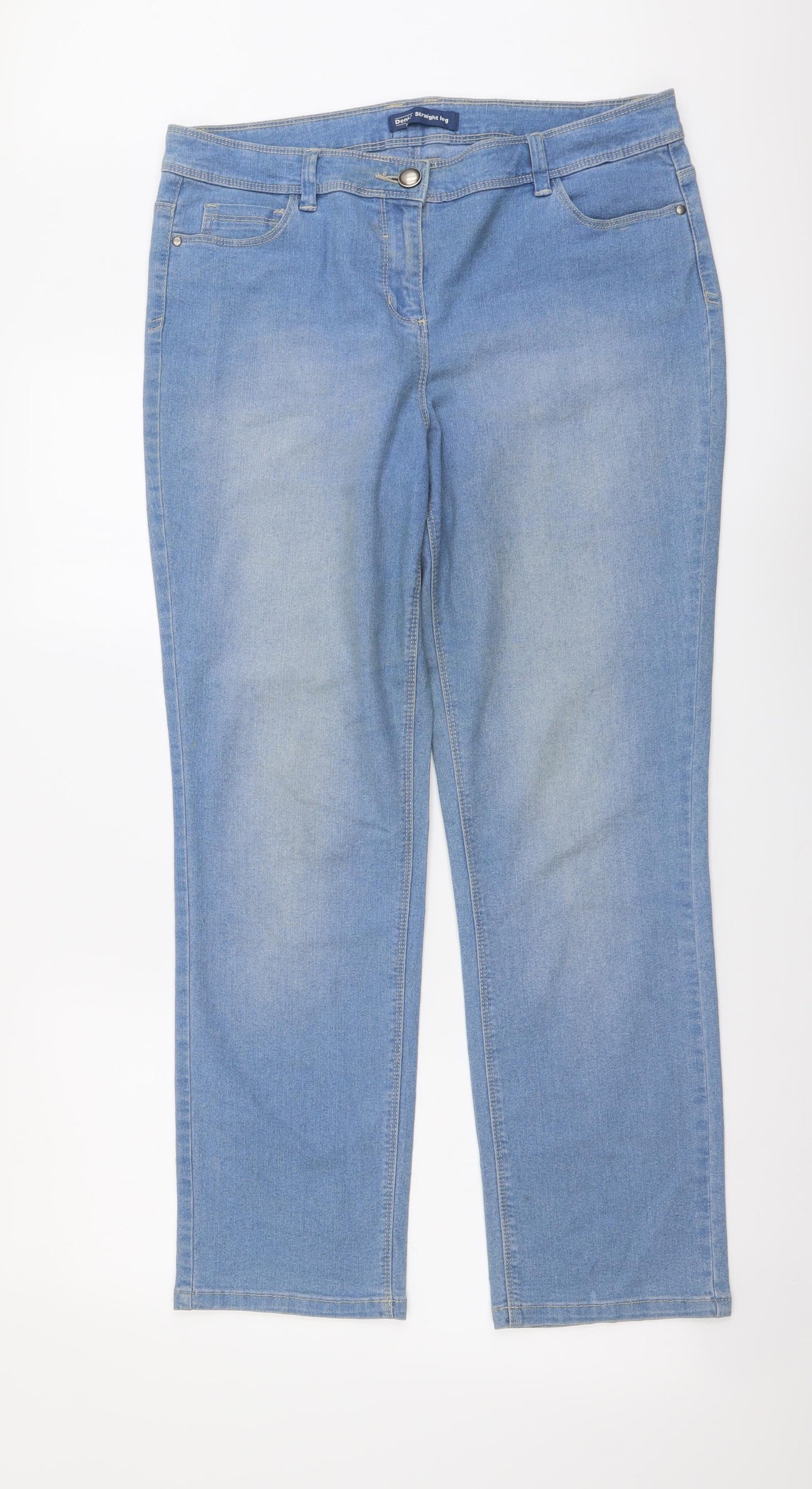 BHS Womens Blue Cotton Straight Jeans Size 14 L28 in Regular Button