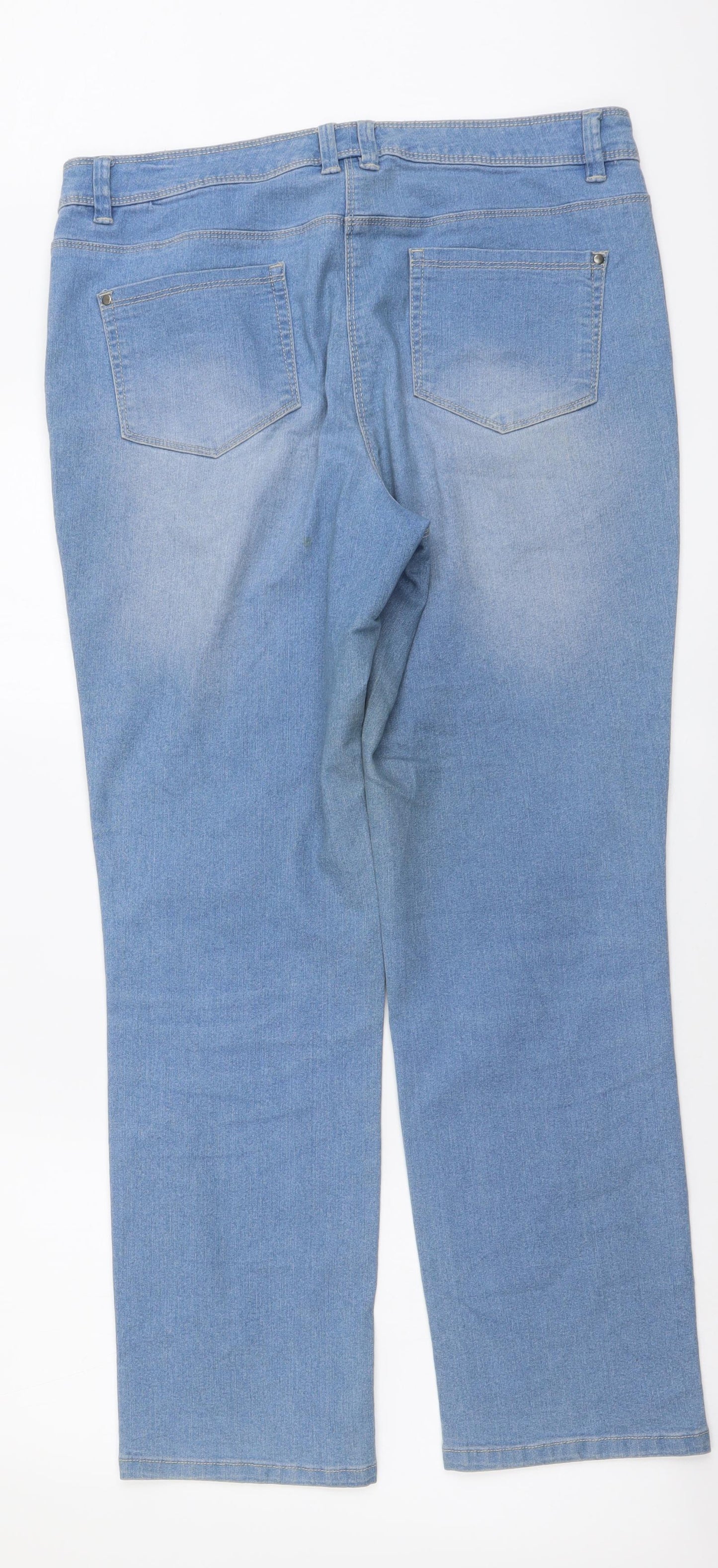 BHS Womens Blue Cotton Straight Jeans Size 14 L28 in Regular Button