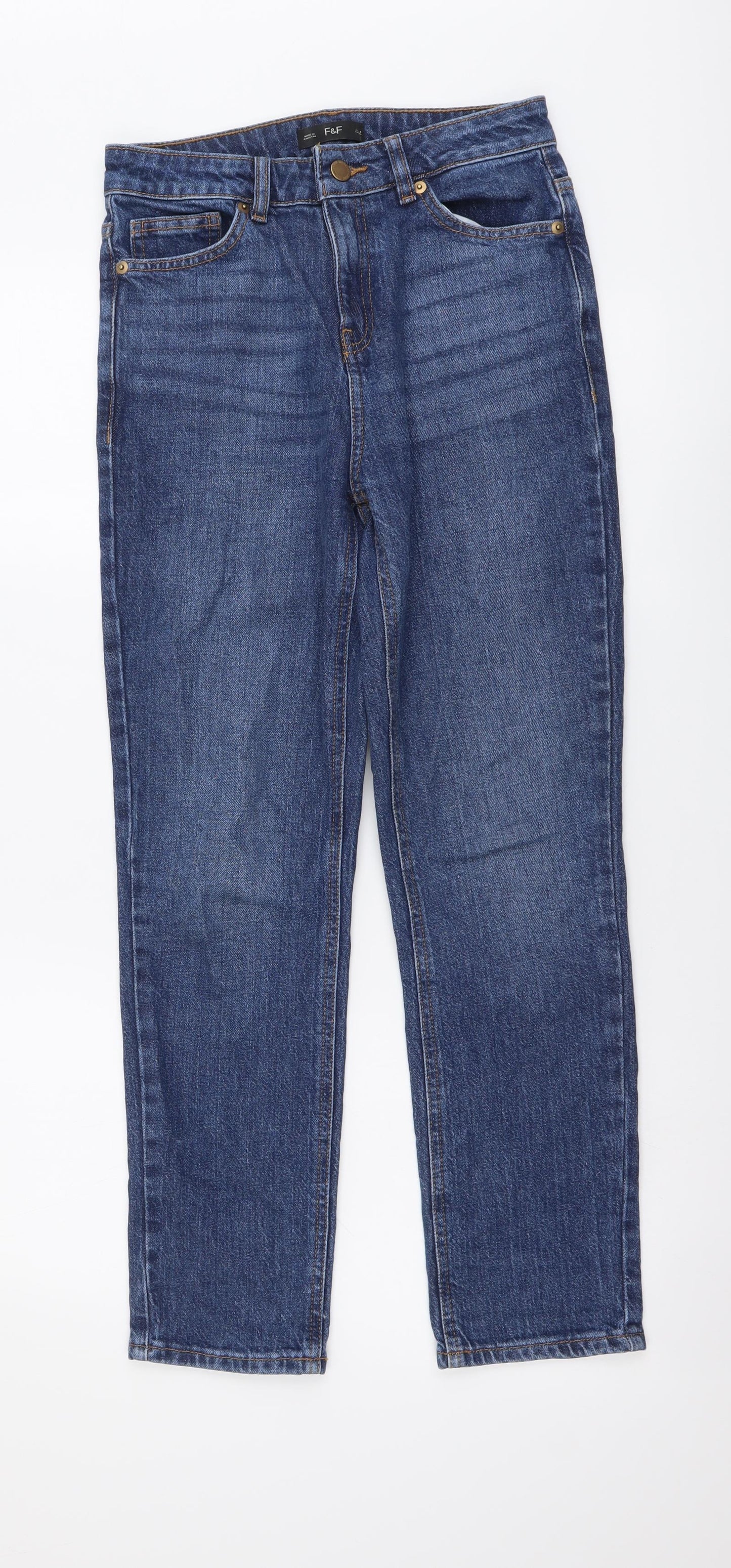 F&F Womens Blue Cotton Straight Jeans Size 6 L26 in Regular Button