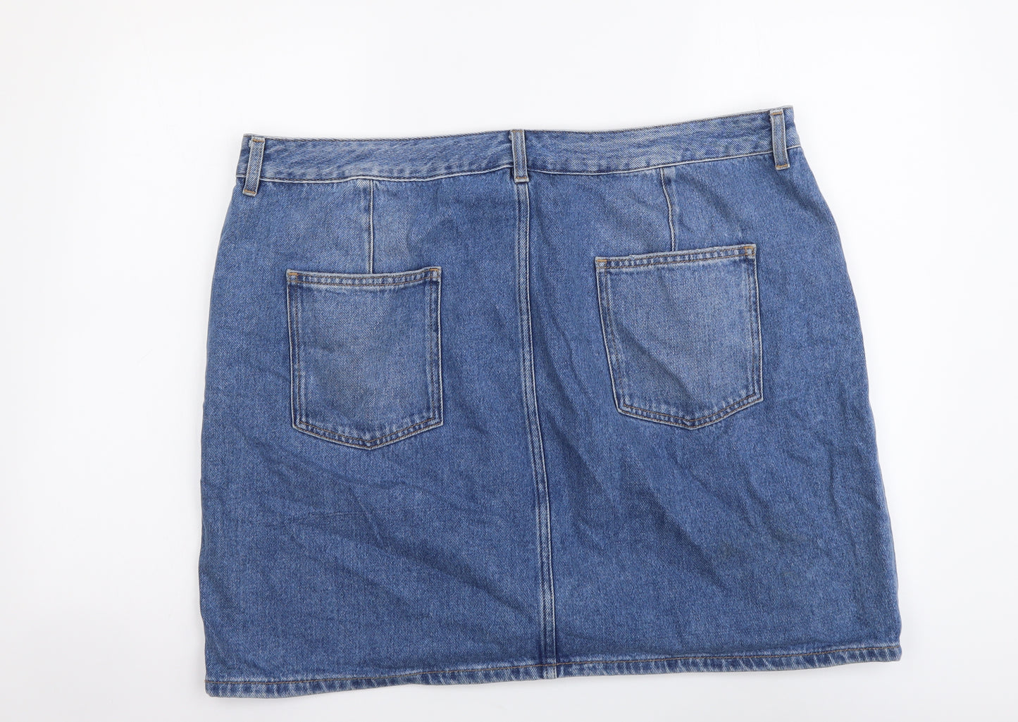 ASOS Womens Blue Cotton Mini Skirt Size 20 Button