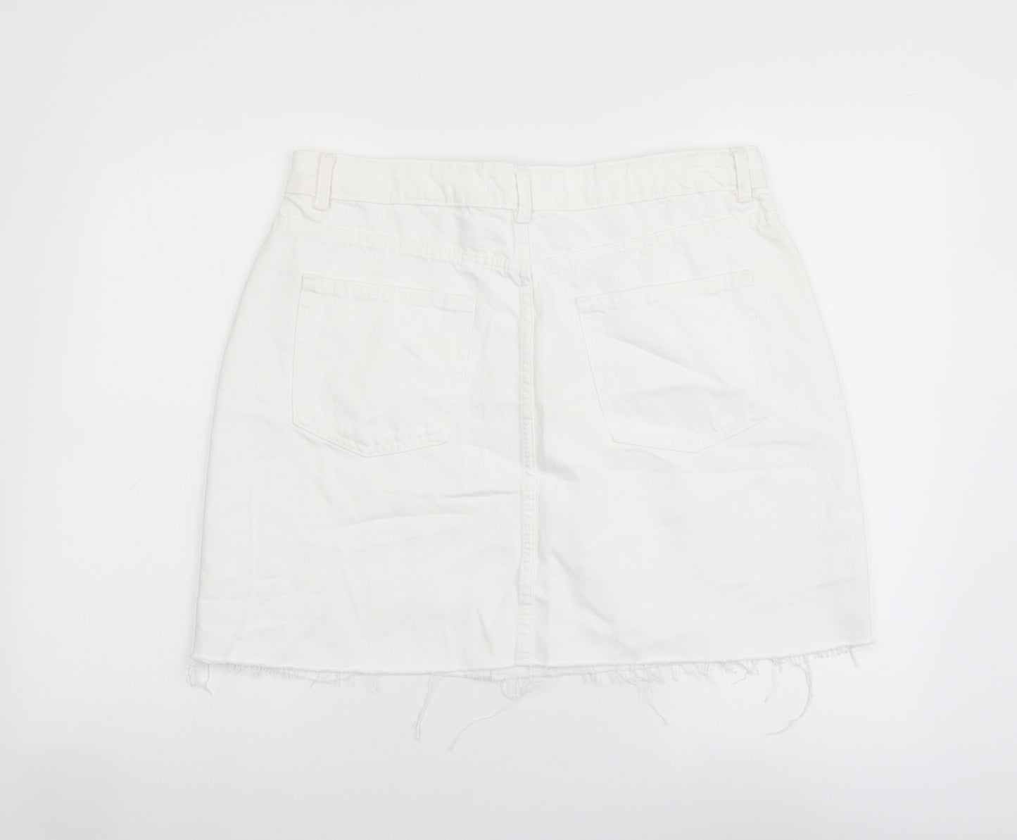 Denim & Co. Womens White Cotton Mini Skirt Size 16 Button