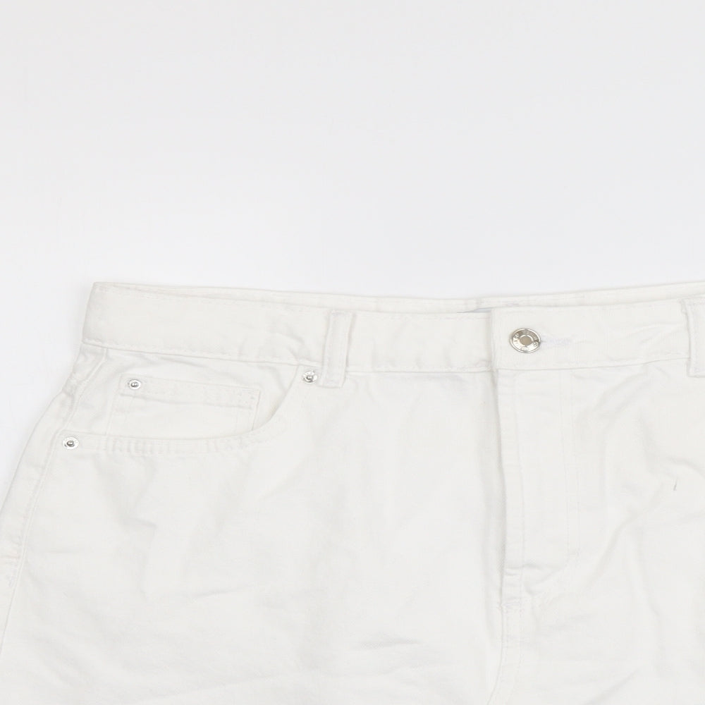 Denim & Co. Womens White Cotton Mini Skirt Size 16 Button