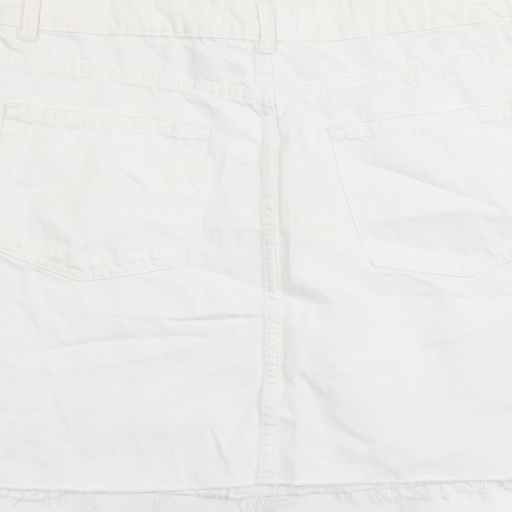 Denim & Co. Womens White Cotton Mini Skirt Size 16 Button