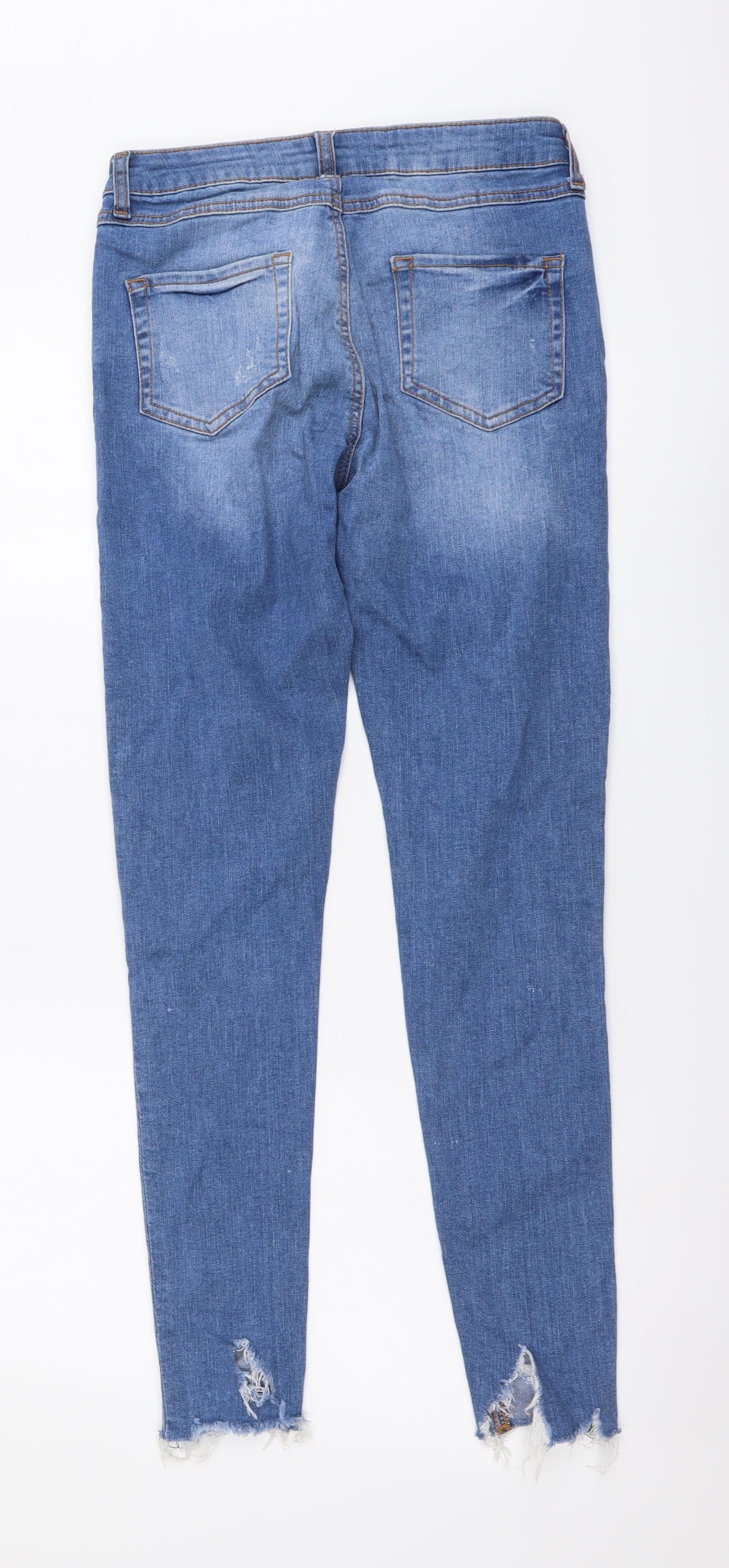Denim & Co. Womens Blue Cotton Skinny Jeans Size 10 L28 in Regular Button - Distressed Look