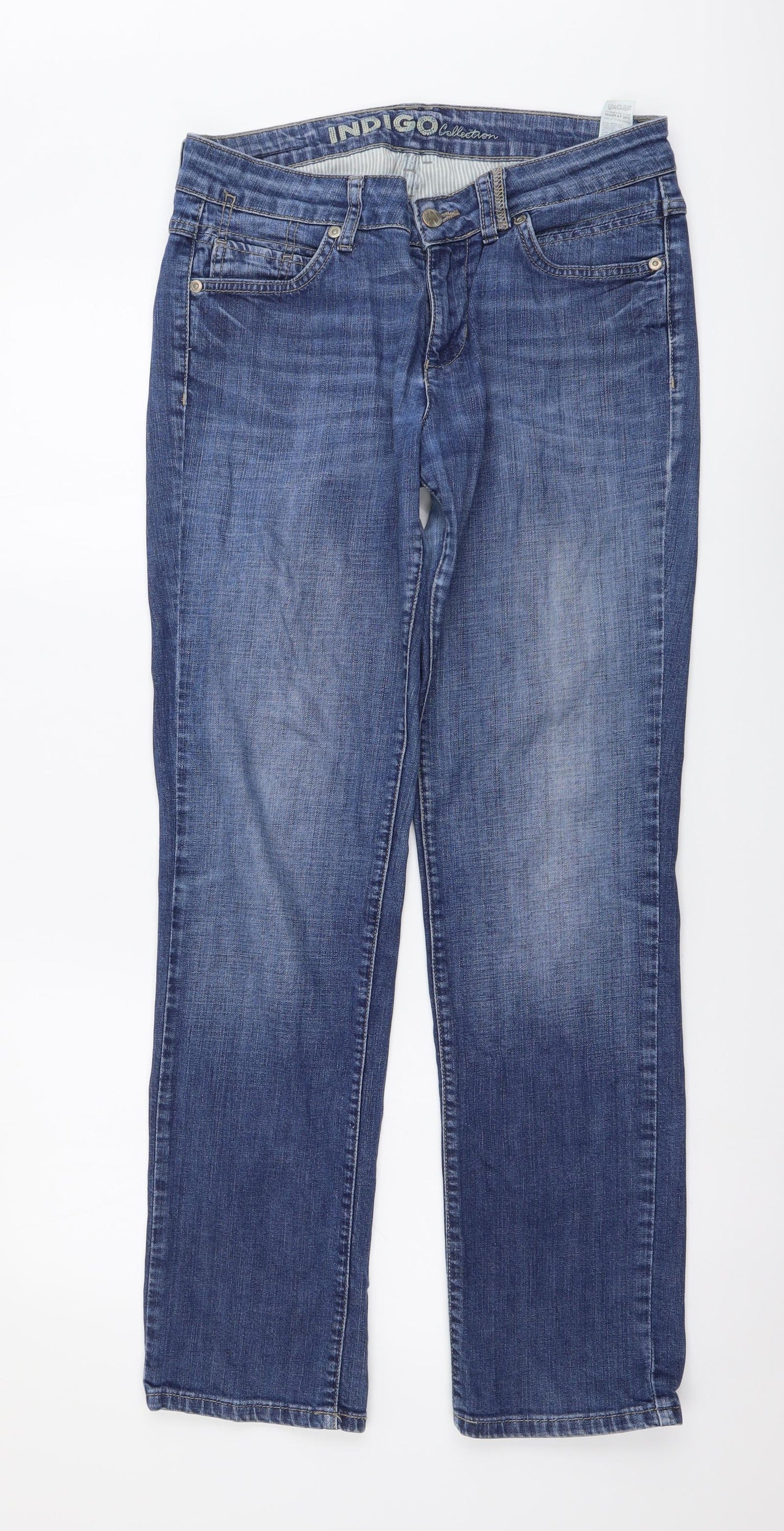 Marks and Spencer Womens Blue Cotton Straight Jeans Size 12 L30 in Regular Button