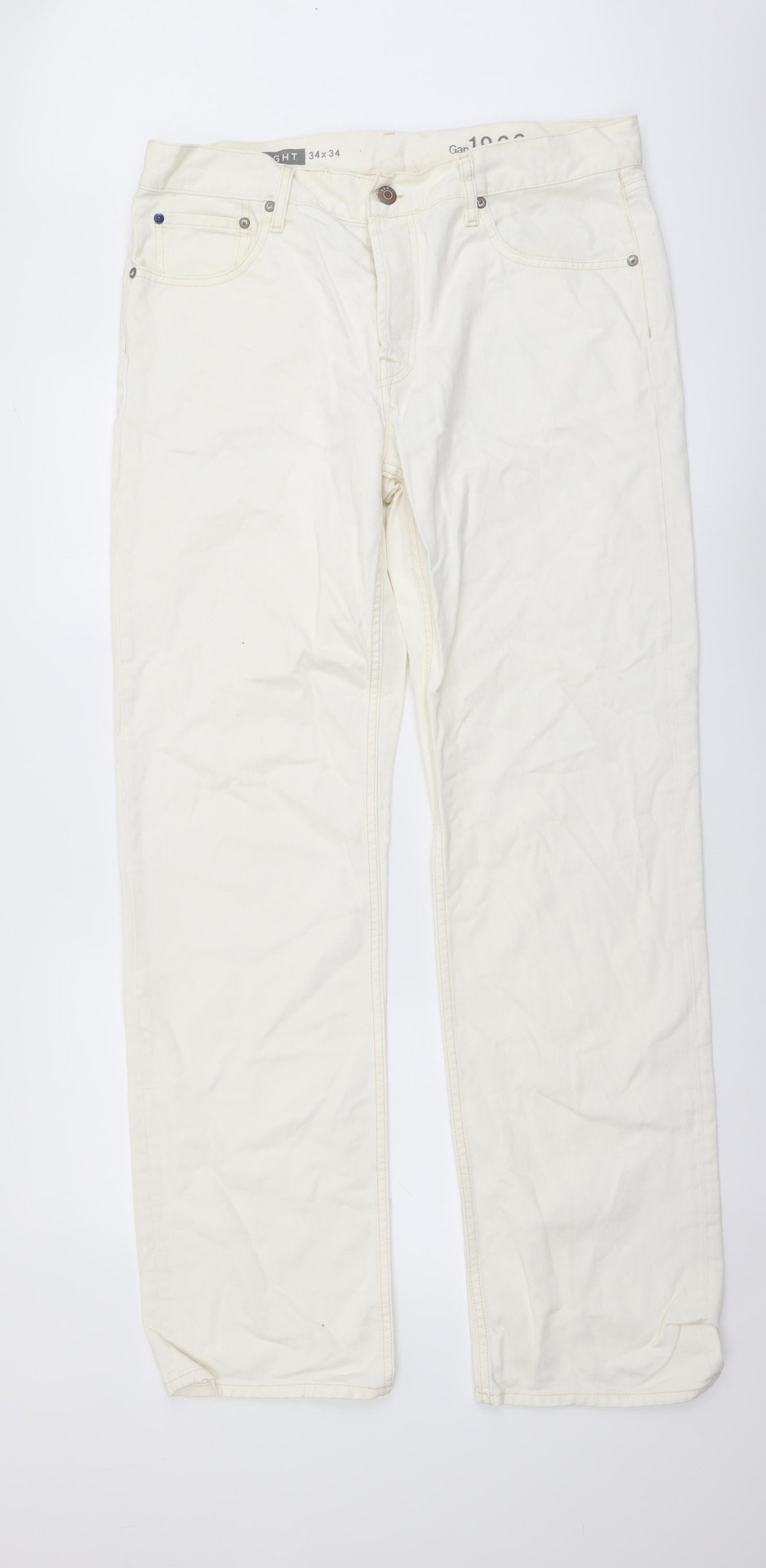 Gap Mens Ivory Cotton Straight Jeans Size 34 in L34 in Regular Button