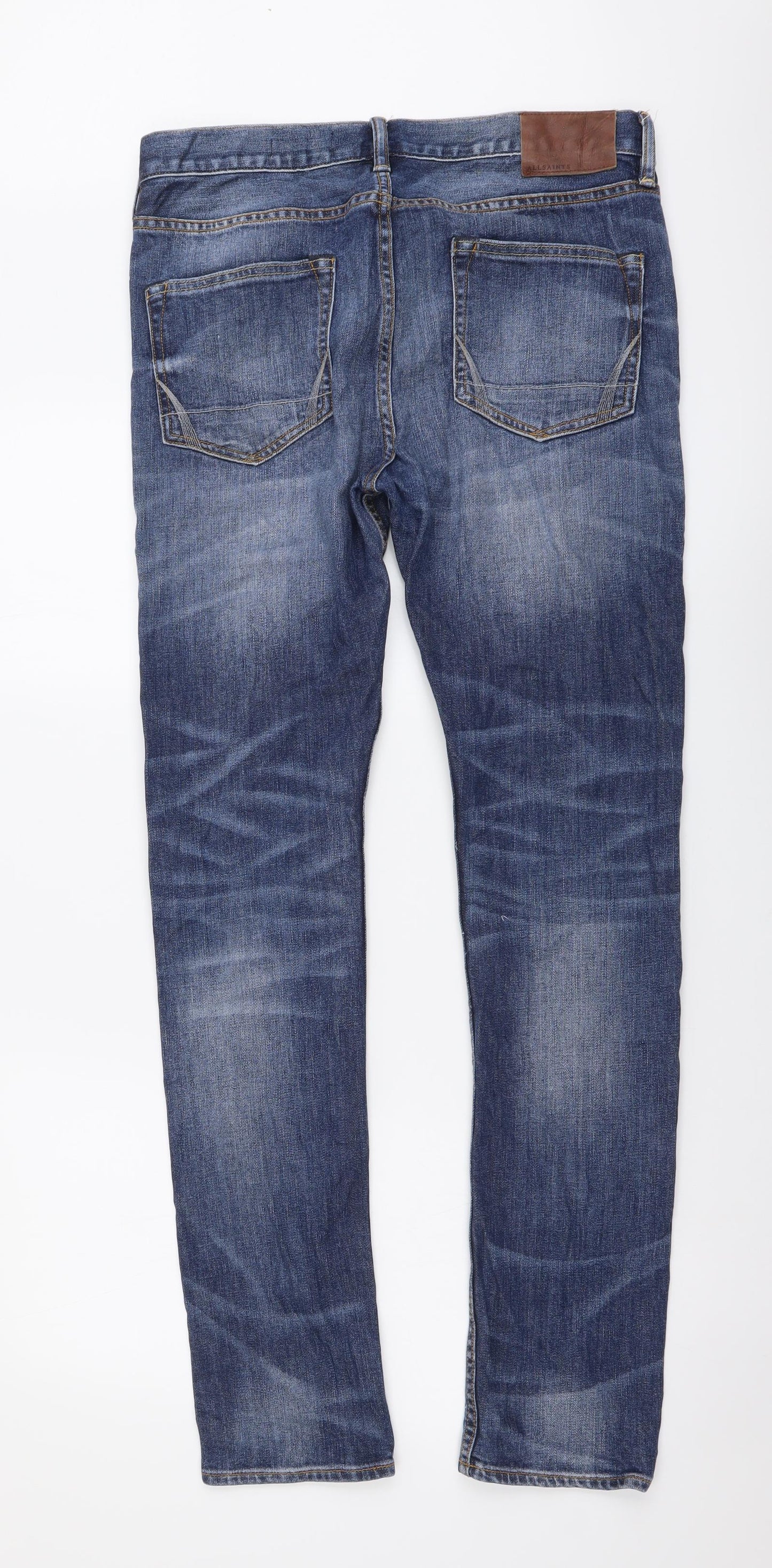 AllSaints Mens Blue Cotton Skinny Jeans Size 32 in L32 in Regular Button