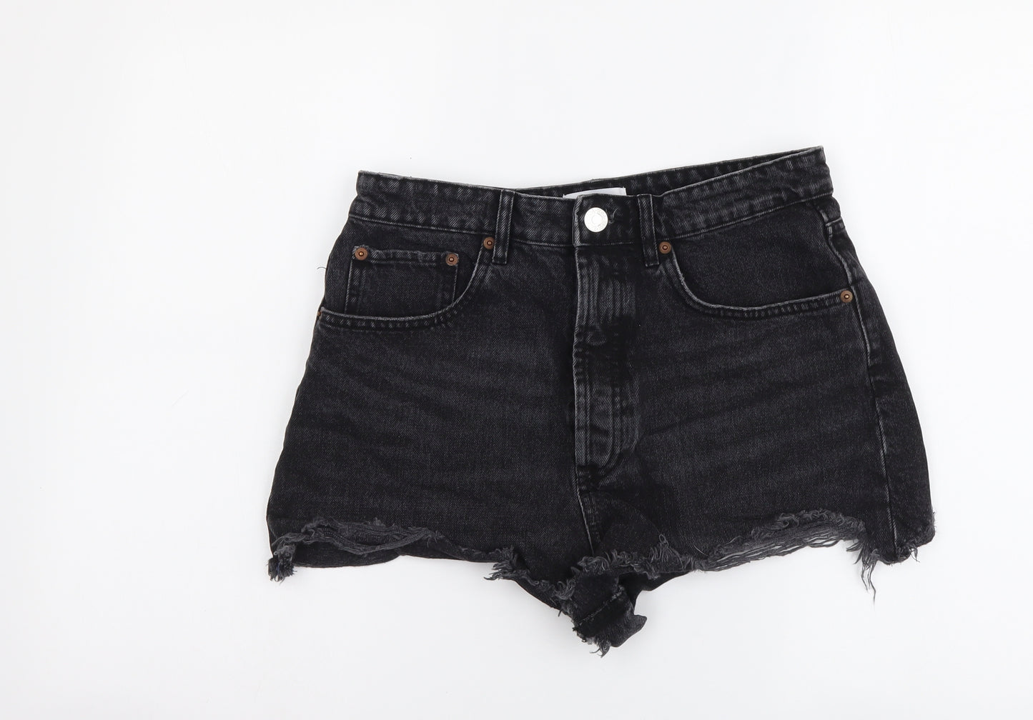 Zata Womens Black Cotton Hot Pants Shorts Size L L3 in Regular Button