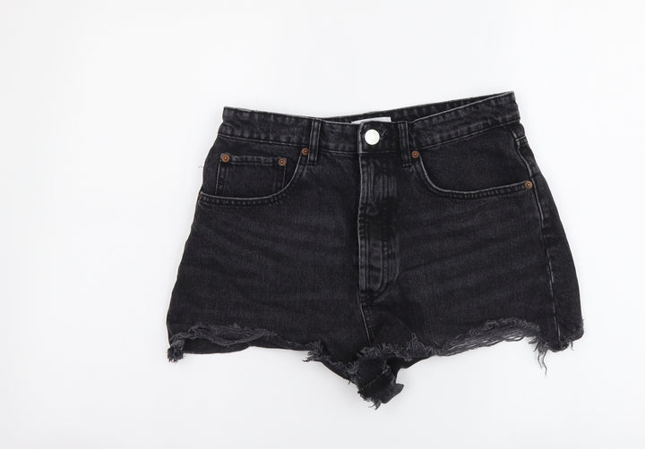 Zata Womens Black Cotton Hot Pants Shorts Size L L3 in Regular Button