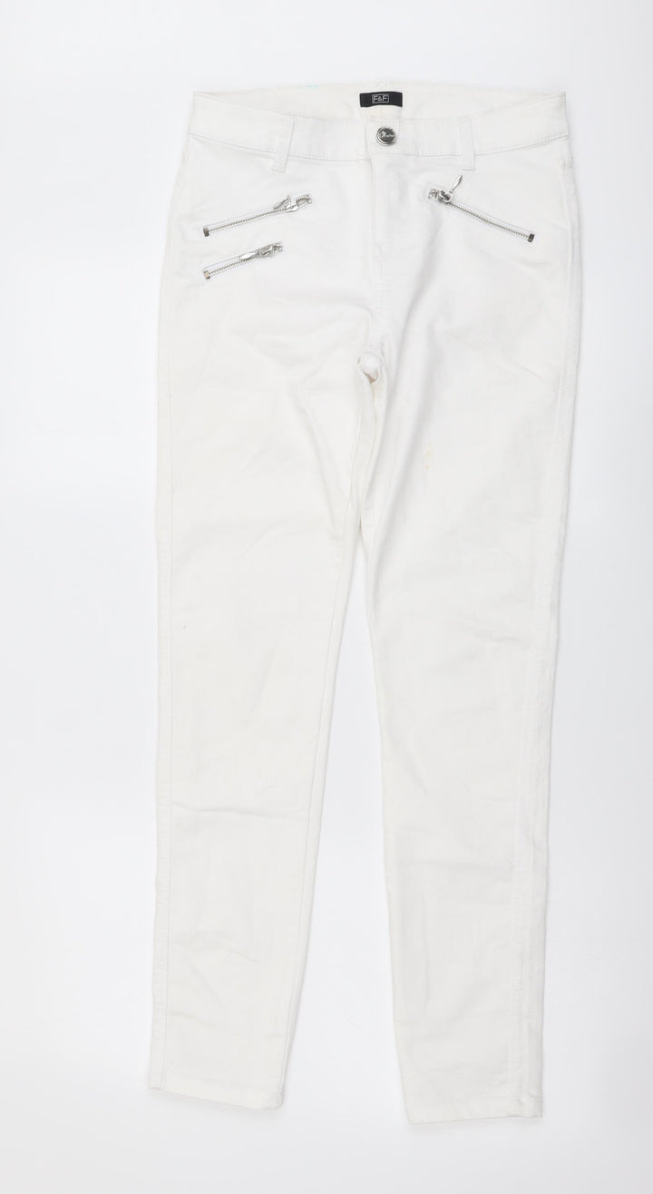 F&F Womens White Cotton Skinny Jeans Size 8 L29 in Regular Button