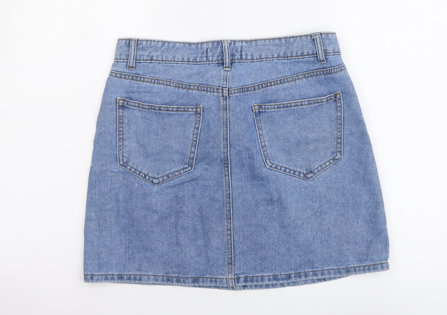 Denim & Co. Womens Blue Cotton Mini Skirt Size 12 Button