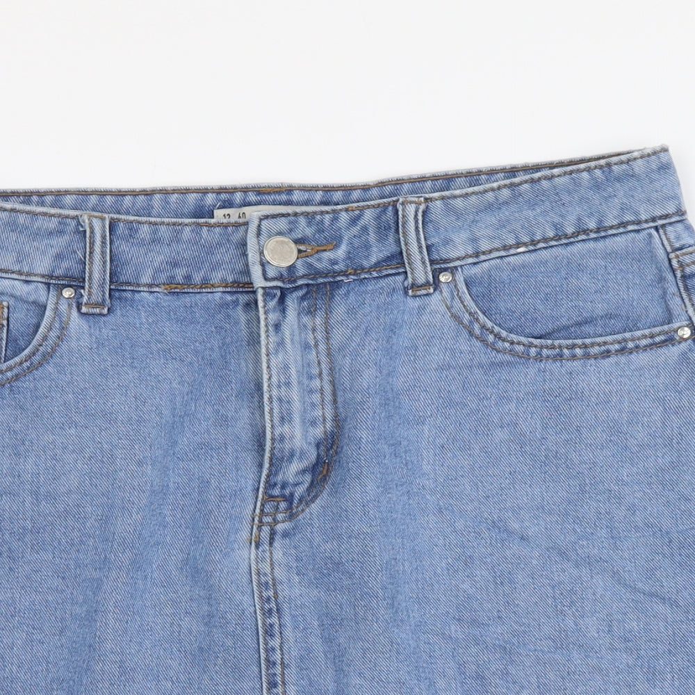 Denim & Co. Womens Blue Cotton Mini Skirt Size 12 Button