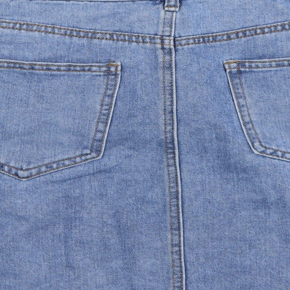 Denim & Co. Womens Blue Cotton Mini Skirt Size 12 Button
