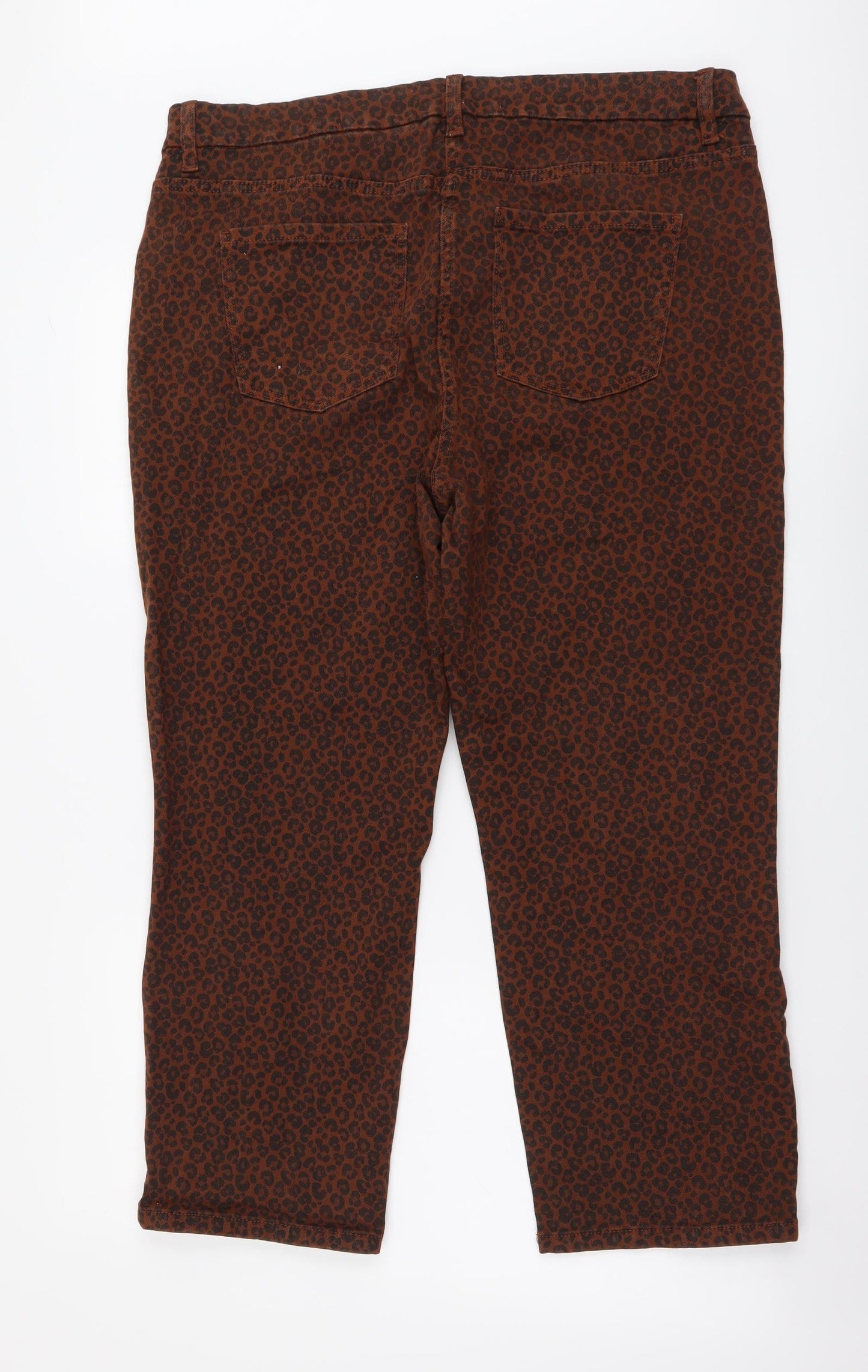 NEXT Womens Brown Animal Print Cotton Cropped Jeans Size 18 L25 in Regular Button - Leopard Pattern