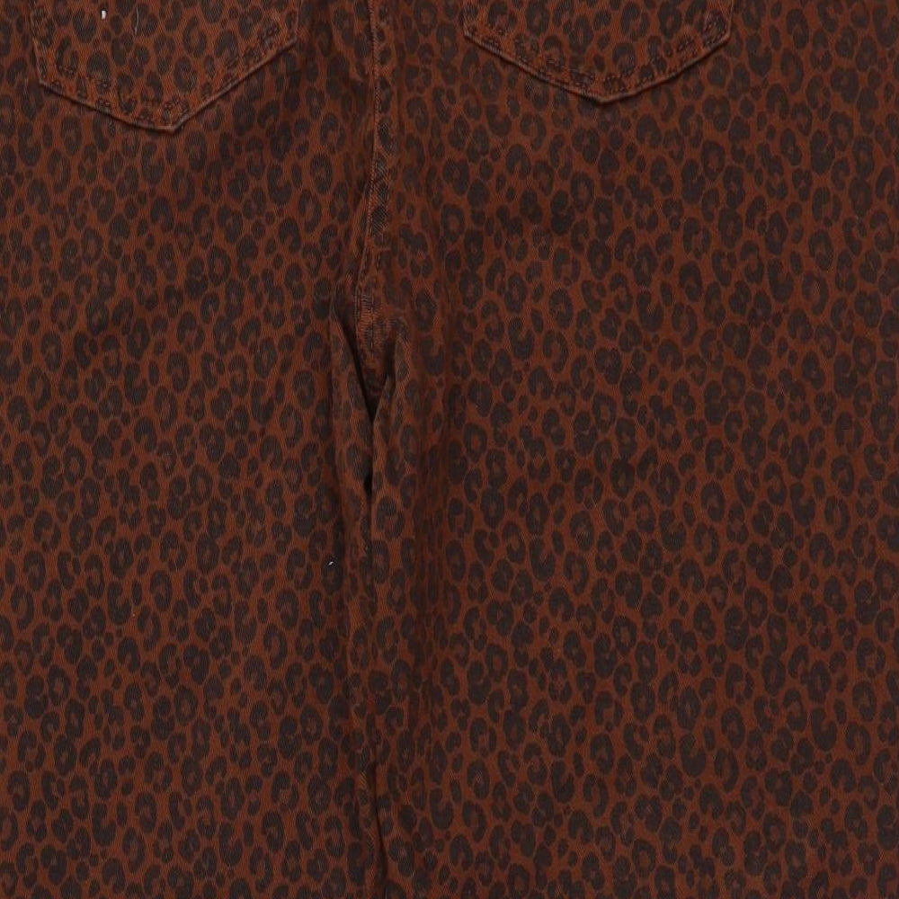 NEXT Womens Brown Animal Print Cotton Cropped Jeans Size 18 L25 in Regular Button - Leopard Pattern