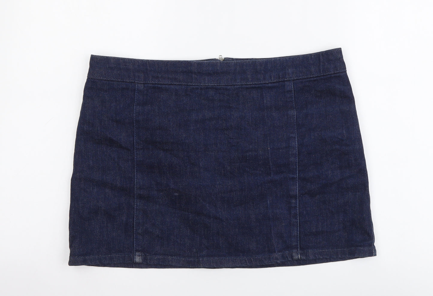 ASOS Womens Blue Cotton Mini Skirt Size 12 Zip