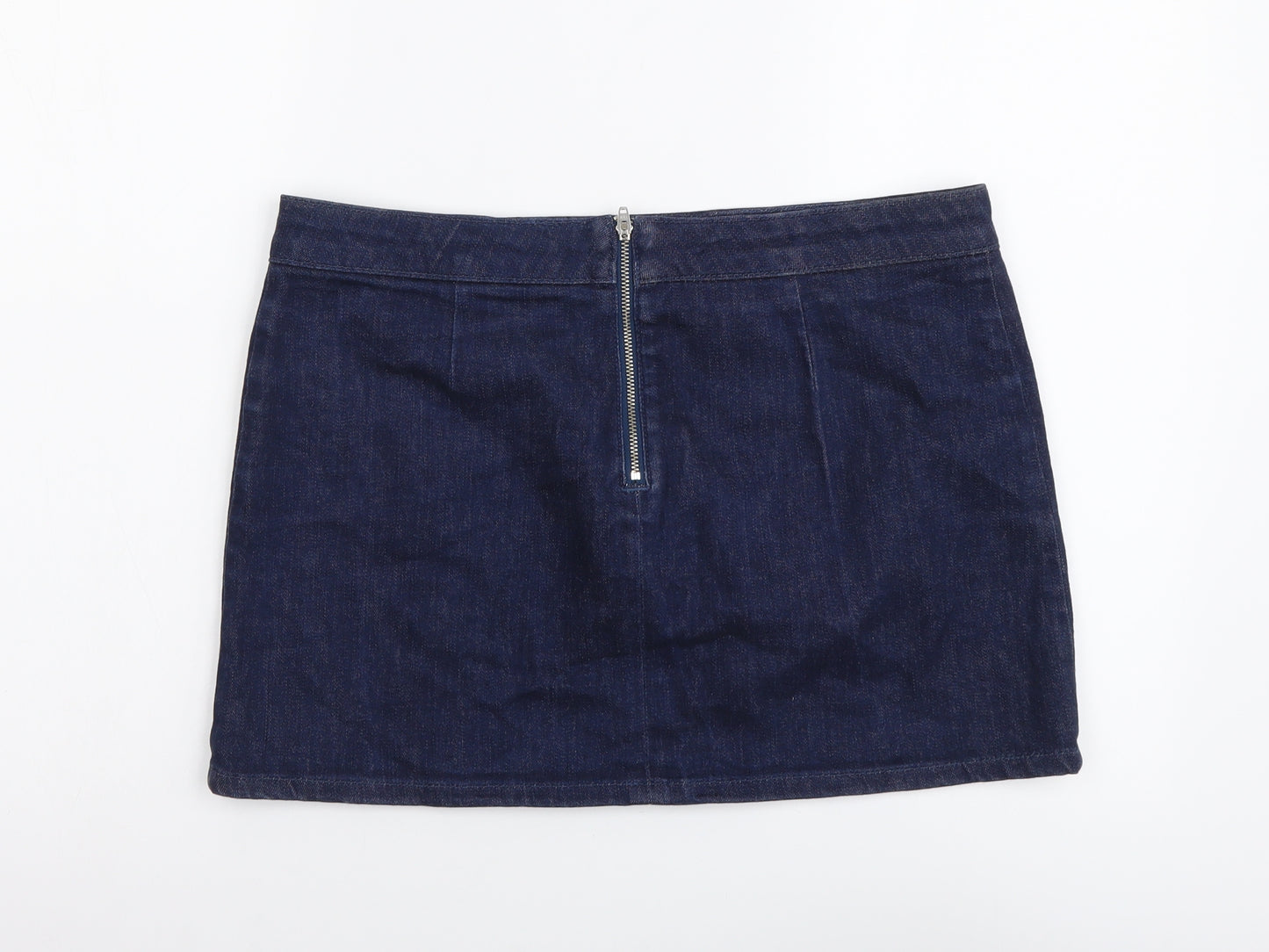ASOS Womens Blue Cotton Mini Skirt Size 12 Zip