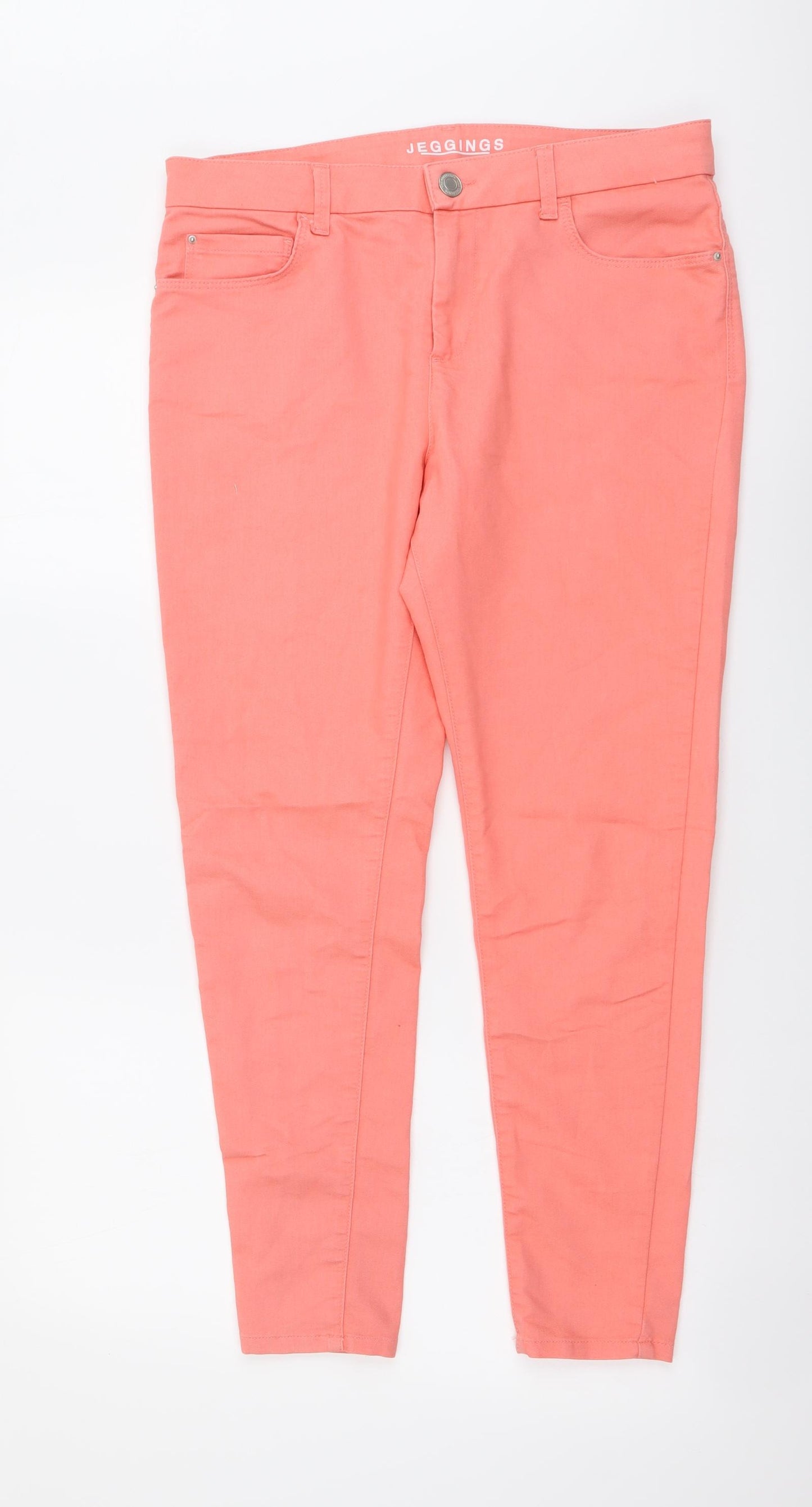 Marks and Spencer Womens Orange Cotton Jegging Trousers Size 14 L26 in Regular Button