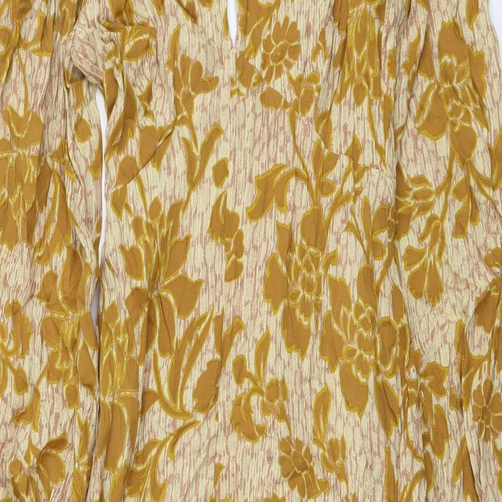 Zara Womens Yellow Floral Viscose Maxi Size S Mock Neck Zip