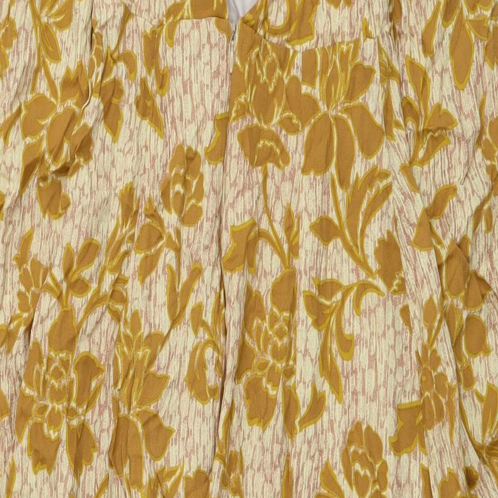 Zara Womens Yellow Floral Viscose Maxi Size S Mock Neck Zip