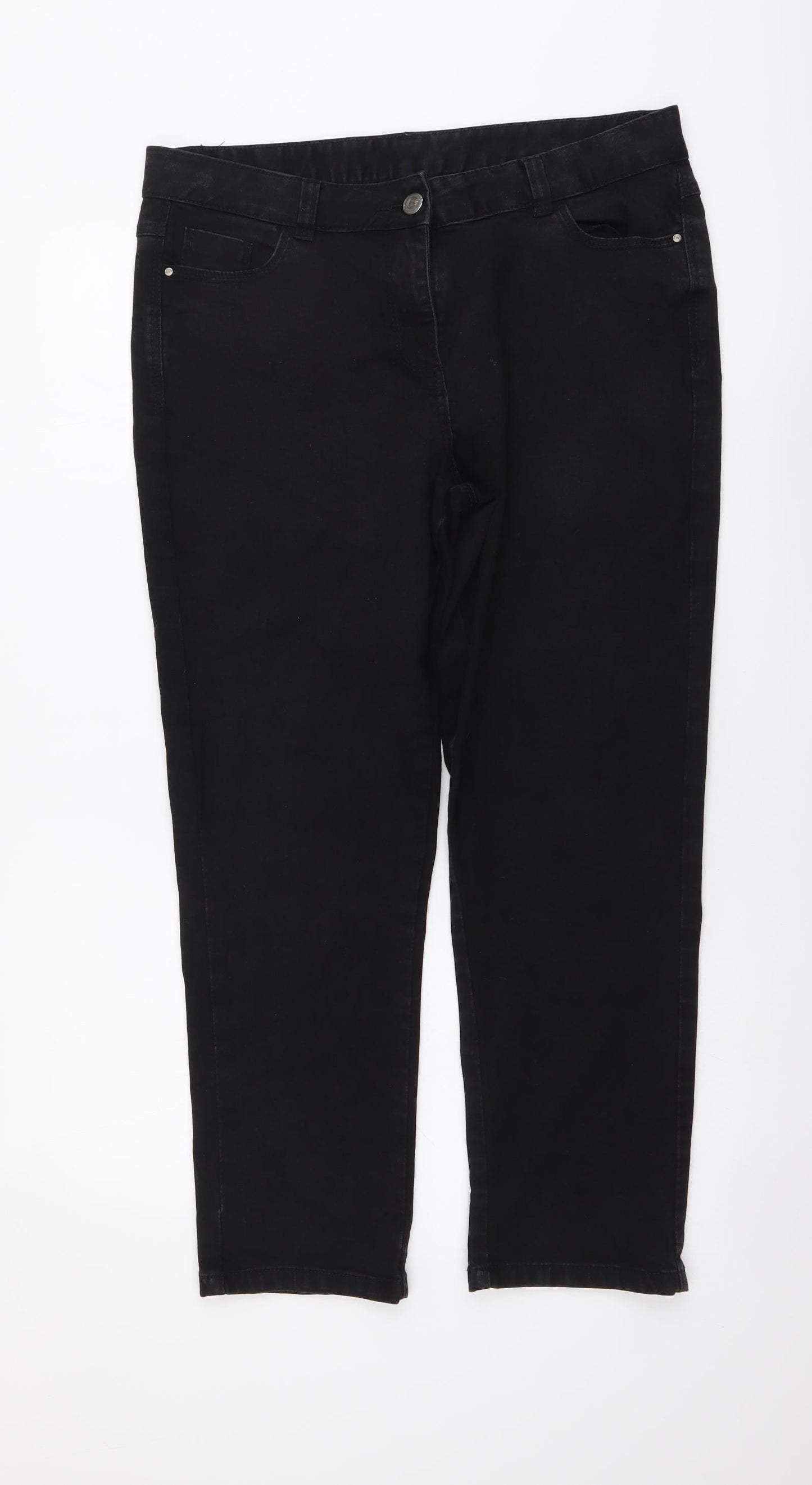 M&Co Womens Black Cotton Straight Jeans Size 14 L26 in Slim Button