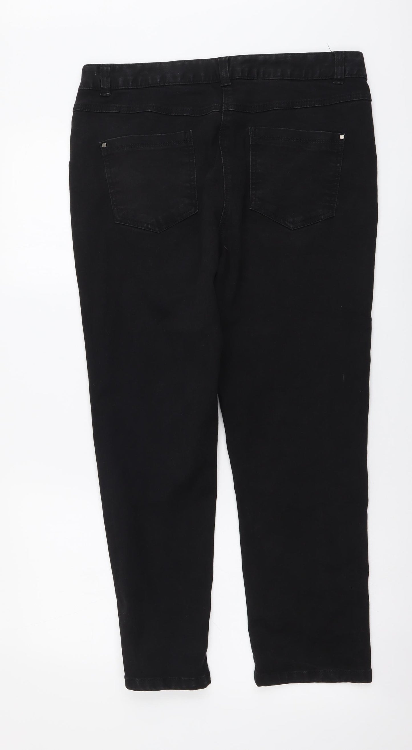 M&Co Womens Black Cotton Straight Jeans Size 14 L26 in Slim Button