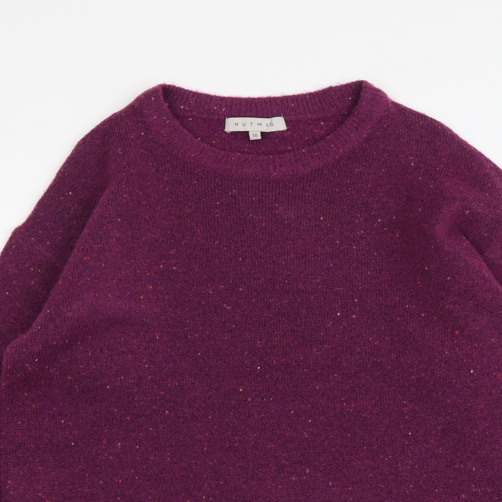 Nutmeg Womens Purple Round Neck Acrylic Pullover Jumper Size 10