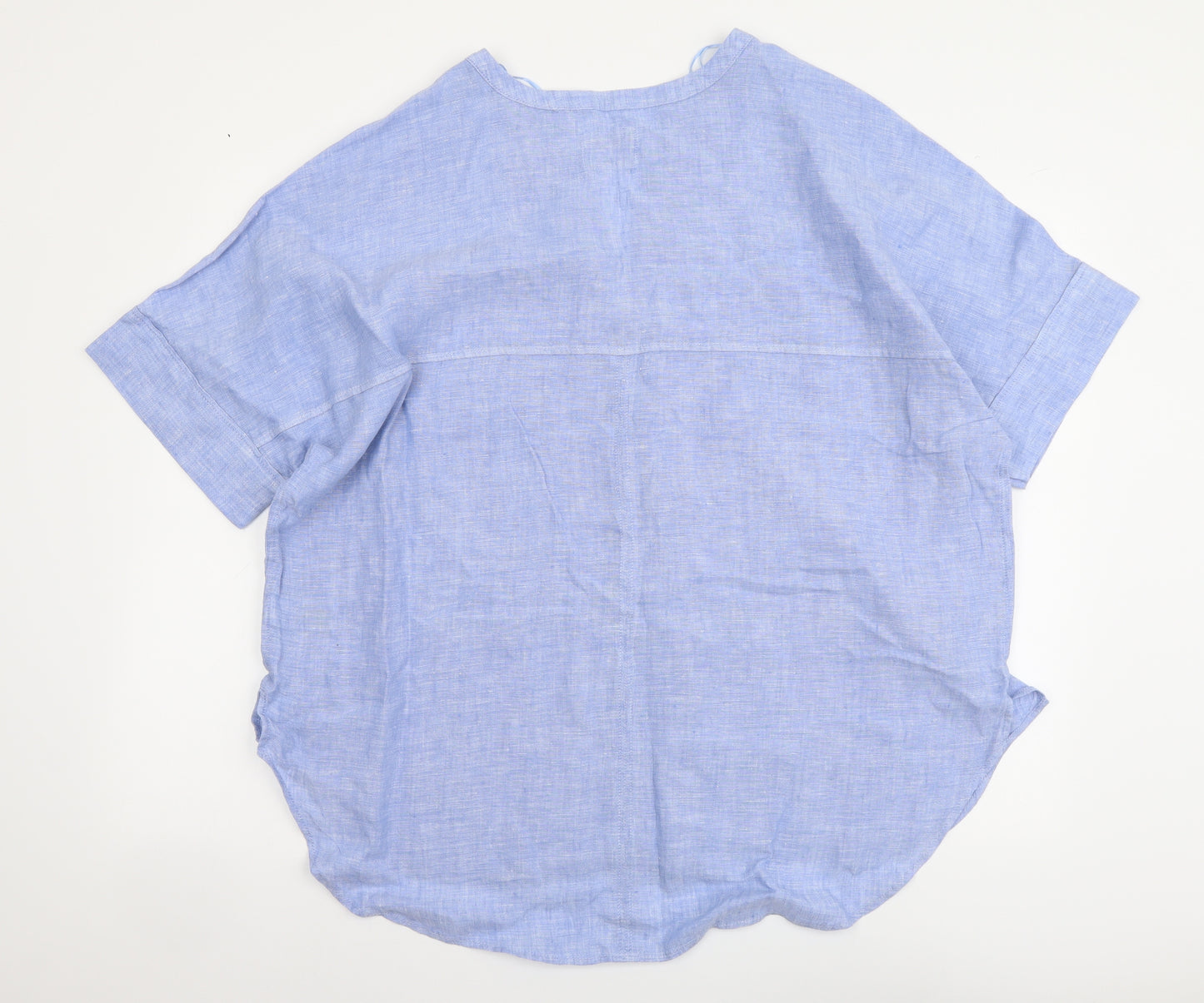 Marks and Spencer Womens Blue Linen Basic Blouse Size 20 V-Neck