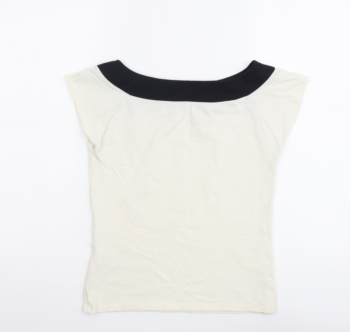 River Island Womens Ivory Polyester Basic T-Shirt Size 12 Boat Neck