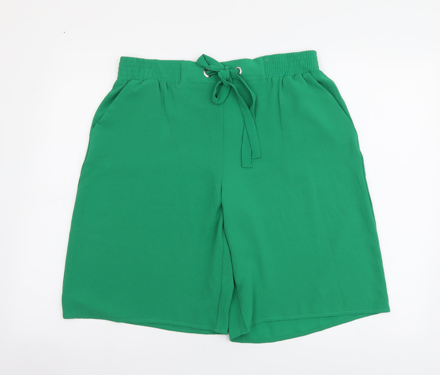 Papaya Womens Green Polyester Bermuda Shorts Size 14 L10 in Regular Drawstring