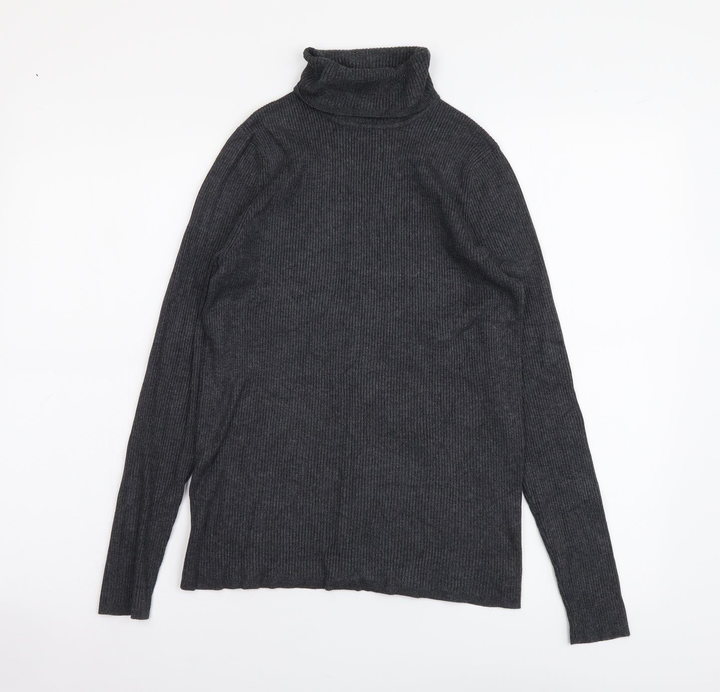 Marks and Spencer Womens Grey Roll Neck Viscose Pullover Jumper Size 14 - Ribbed