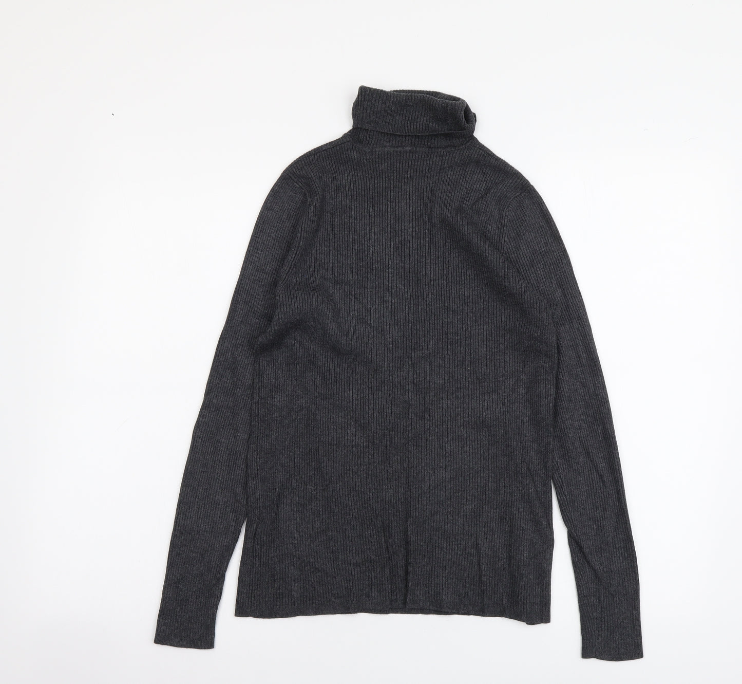 Marks and Spencer Womens Grey Roll Neck Viscose Pullover Jumper Size 14 - Ribbed