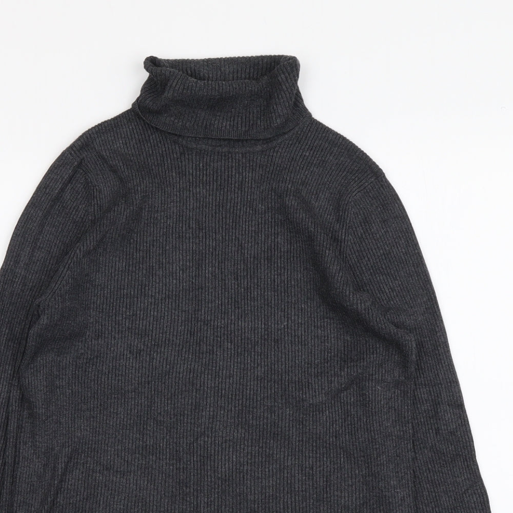 Marks and Spencer Womens Grey Roll Neck Viscose Pullover Jumper Size 14 - Ribbed
