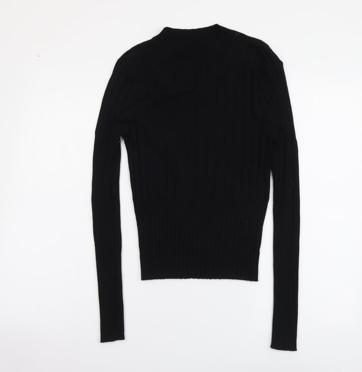Brave Soul Womens Black Mock Neck Viscose Henley Jumper Size L
