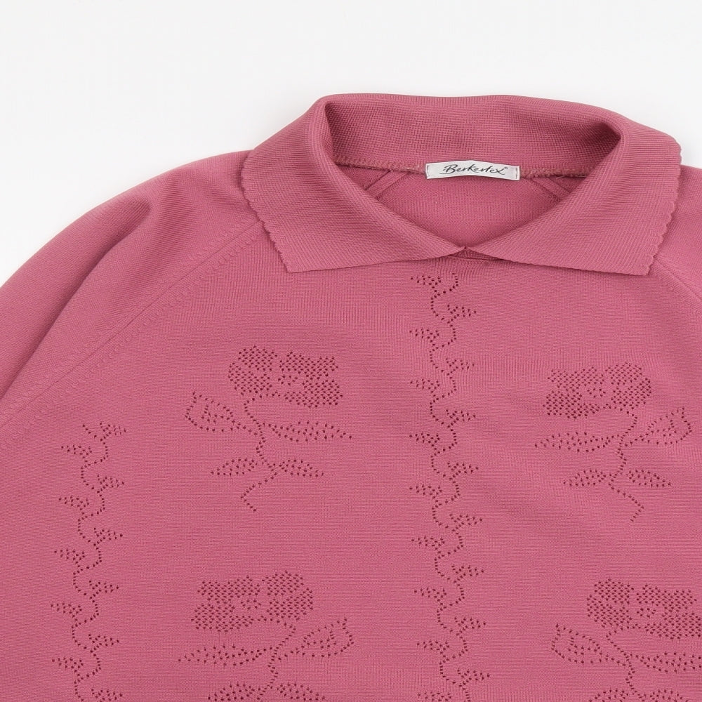 Berkertex Womens Pink Collared Polyester Pullover Jumper Size 22