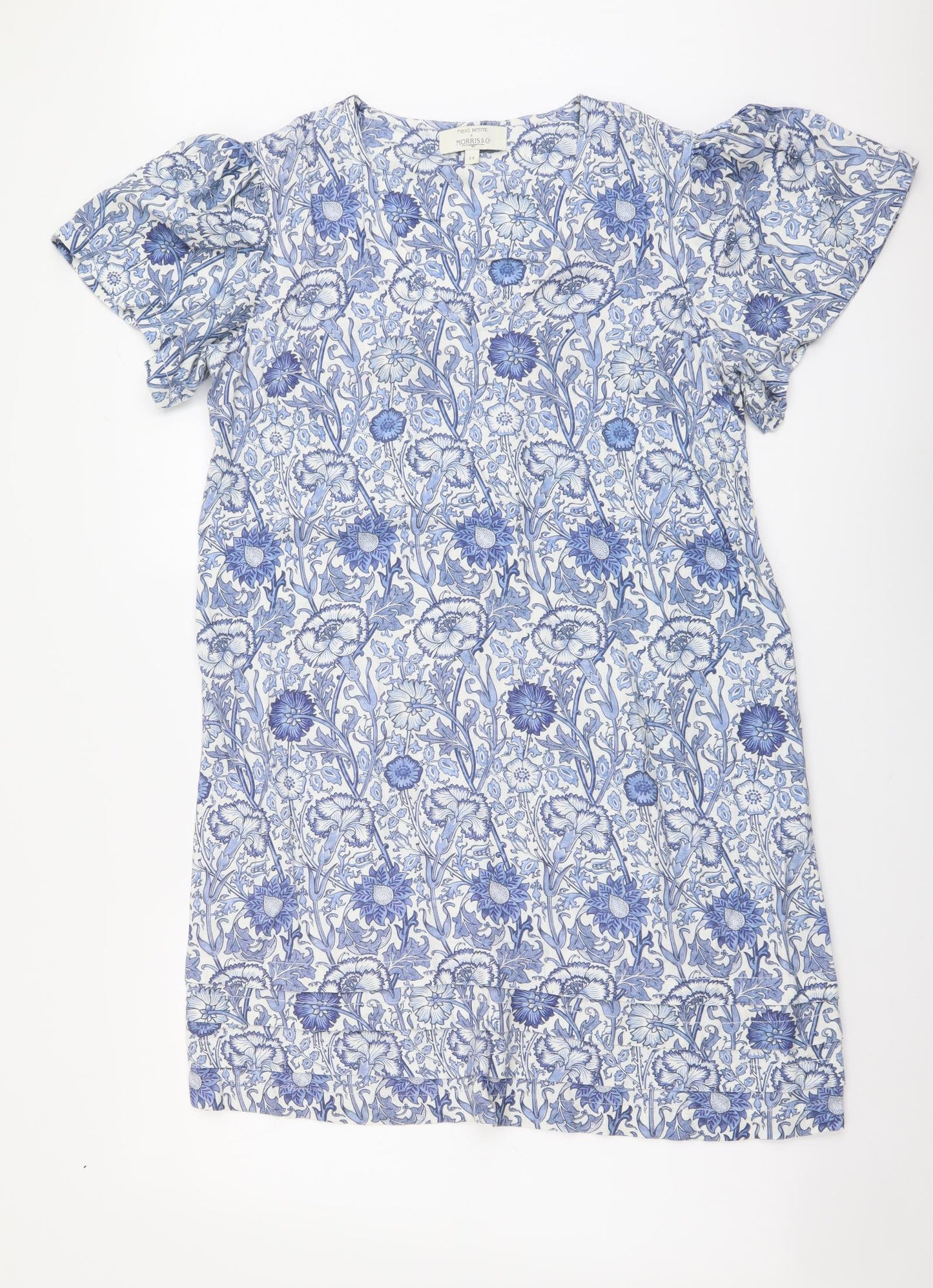 NEXT Womens Blue Floral Viscose A-Line Size 14 V-Neck Pullover