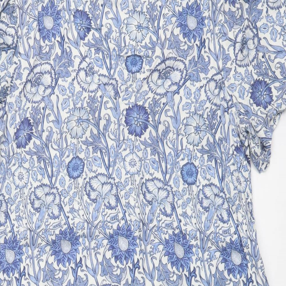 NEXT Womens Blue Floral Viscose A-Line Size 14 V-Neck Pullover