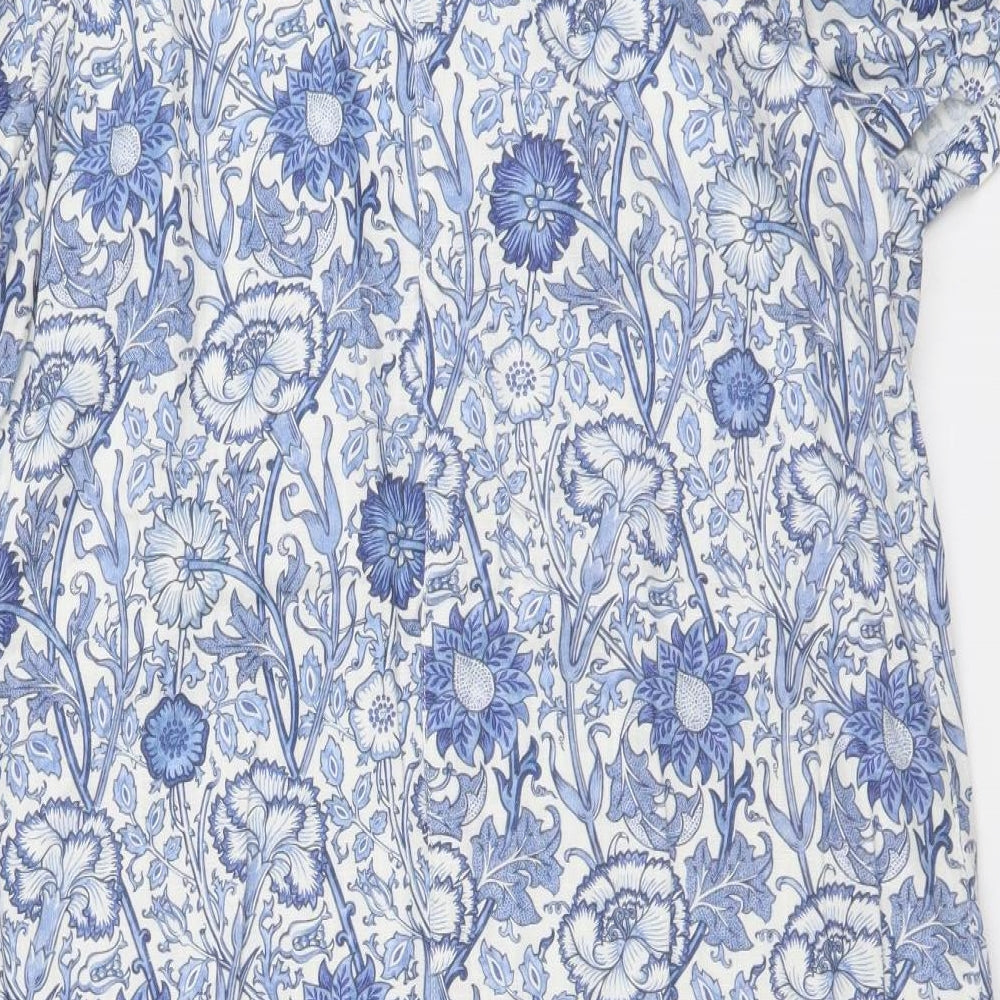 NEXT Womens Blue Floral Viscose A-Line Size 14 V-Neck Pullover
