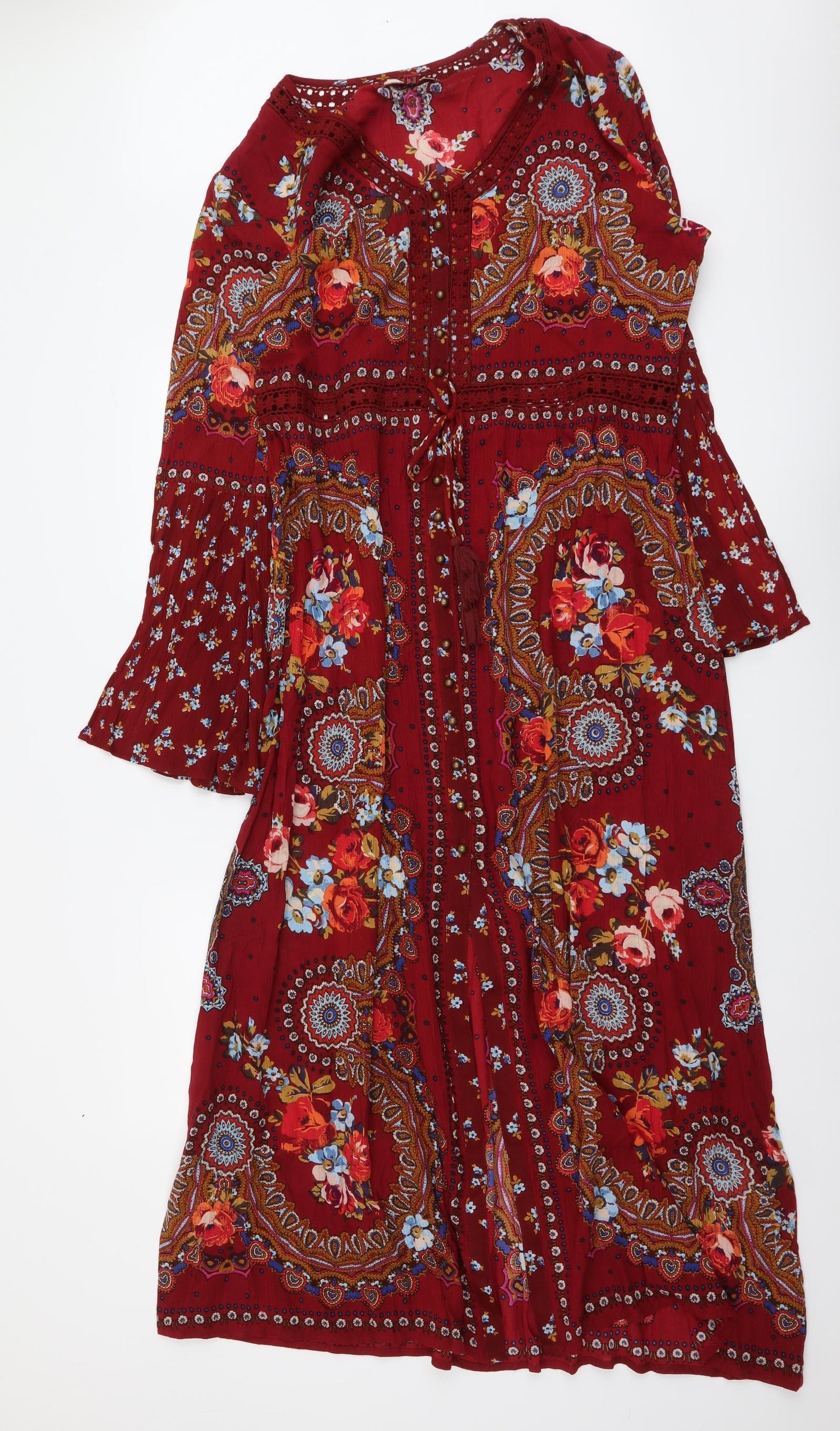 Joe Browns Womens Red Floral Viscose Maxi Size 16 V-Neck Button